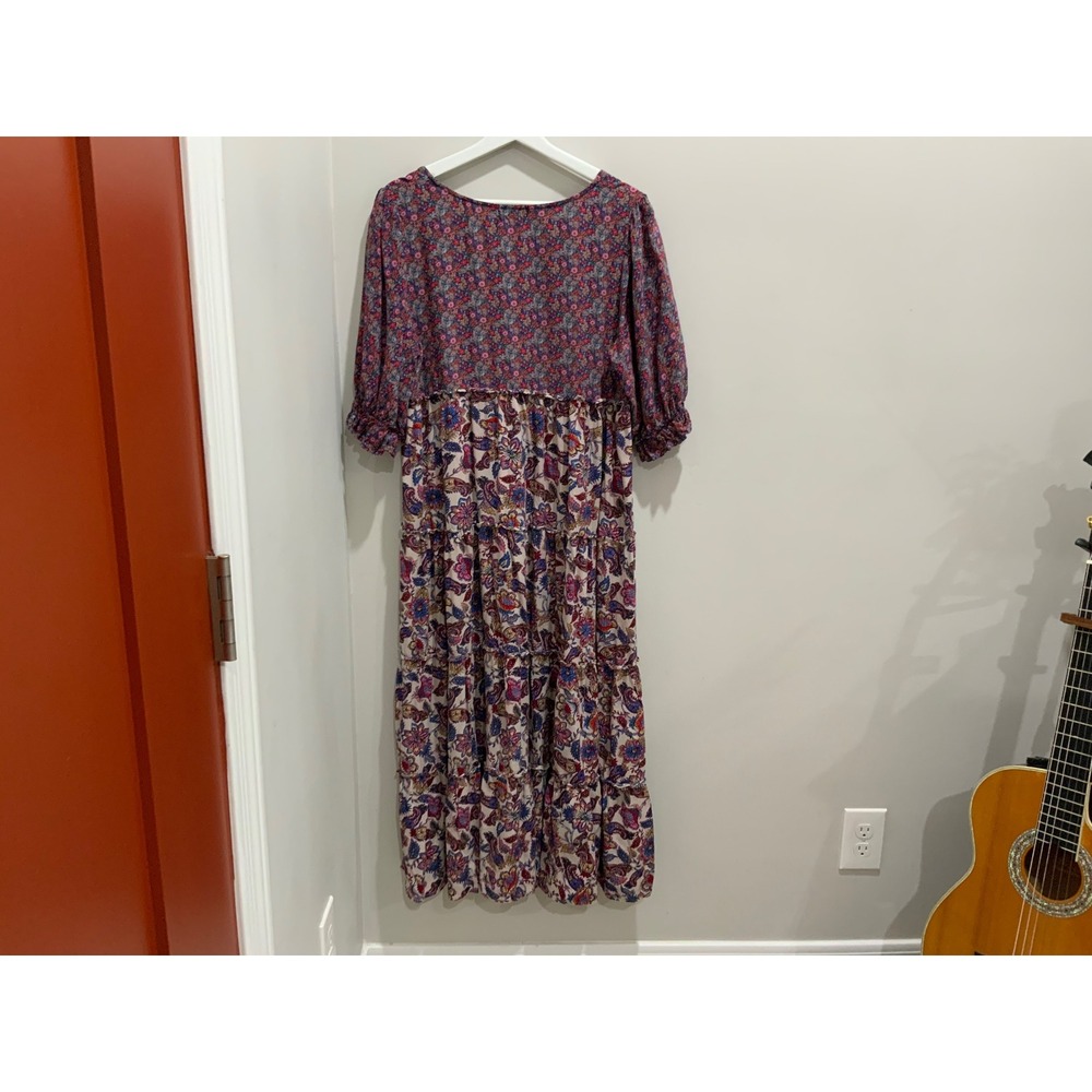 Natural Life Womens Mixed Floral Paisley Tiered Maxi Dress Purple Pink Size M - Picture 7 of 10